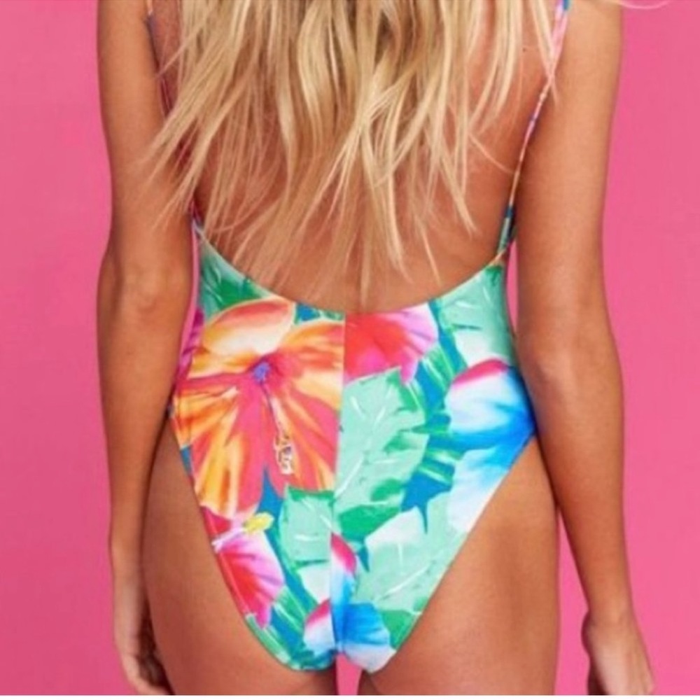 Show Me Your MuMu Tropical Floral One-Piece Swimsuit in Teal, Pink, Blue, Orange - Picture 2 of 9